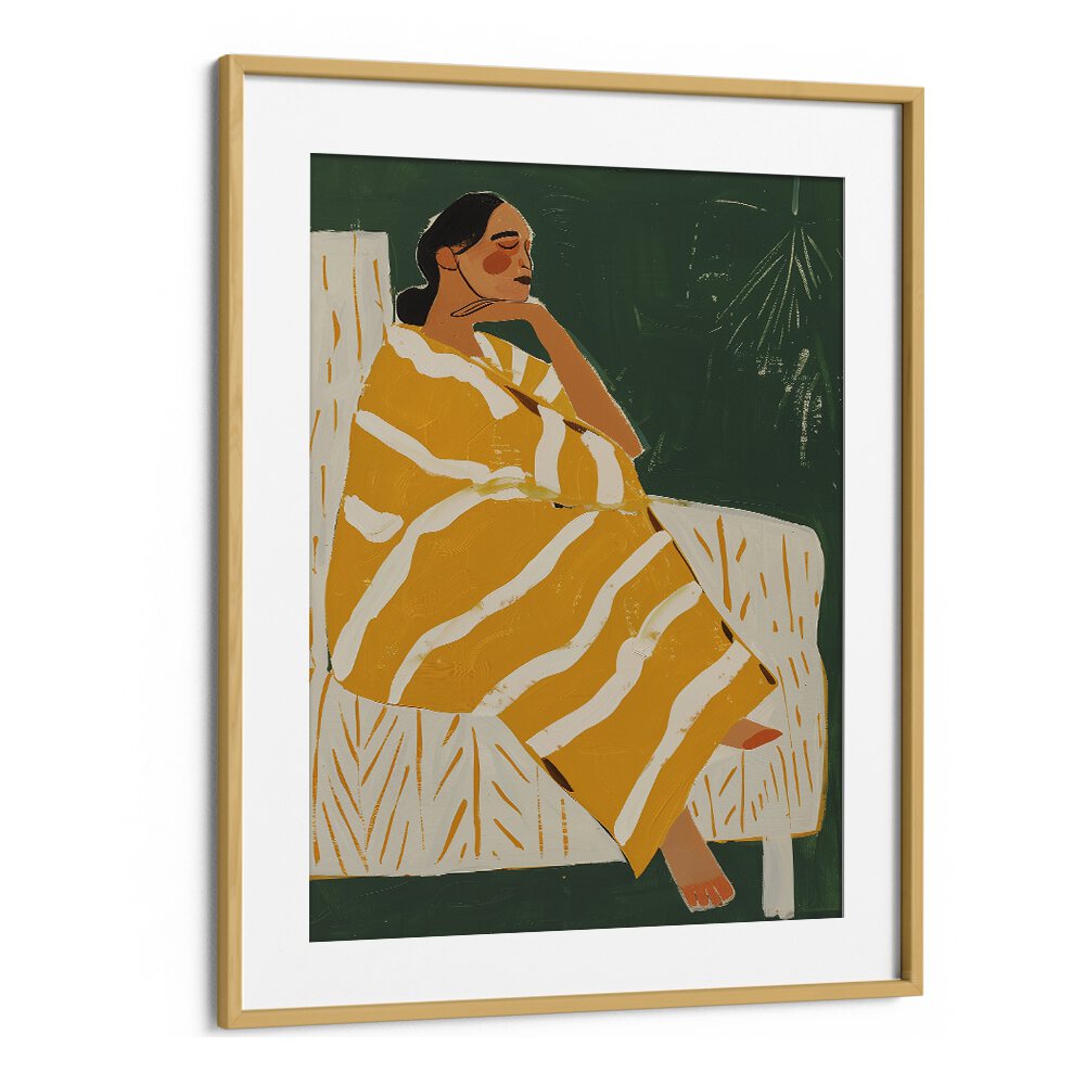 Yellow Plum  Women Illustrations paintings in Oak Wood Frame With Mount