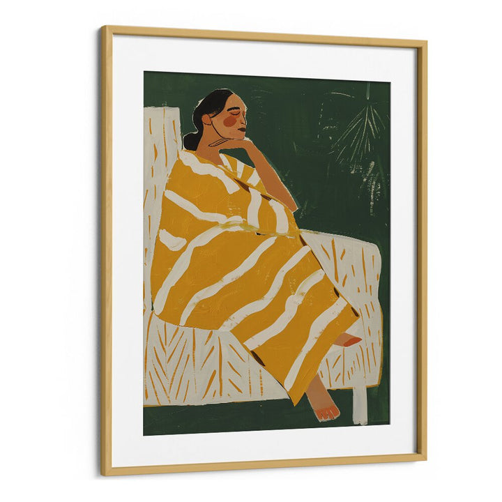 Yellow Plum  Women Illustrations paintings in Oak Wood Frame With Mount