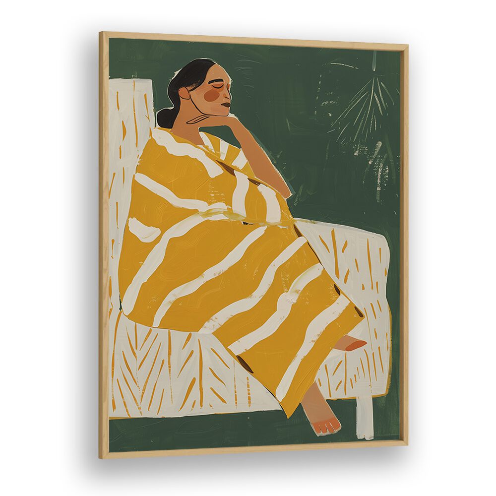 Yellow Plum  Women Illustrations paintings in Oak Wood Plain Frame