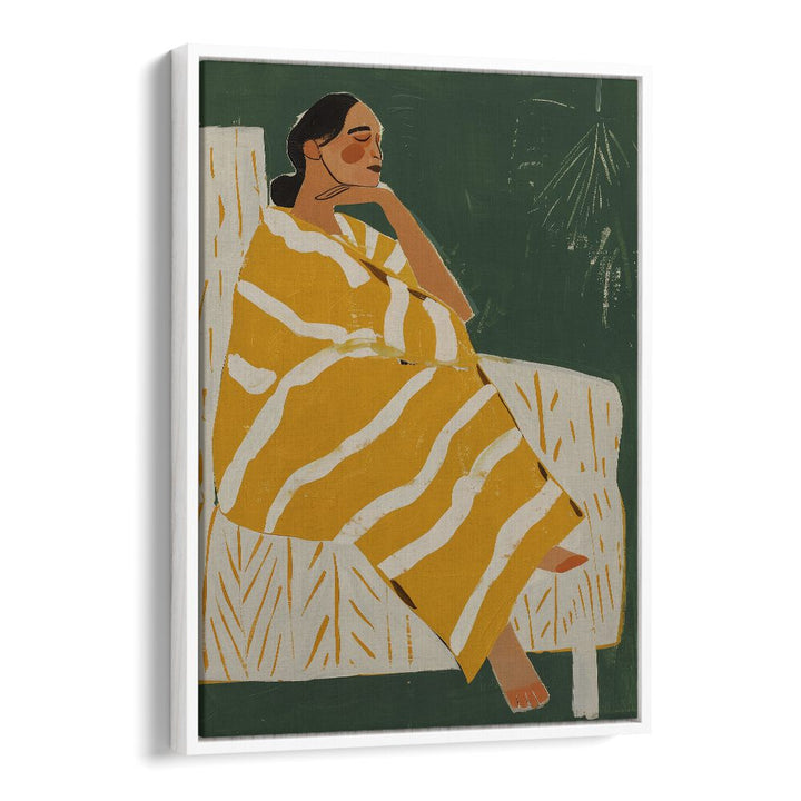 Yellow Plum  Women Illustrations paintings in White Floater Frame