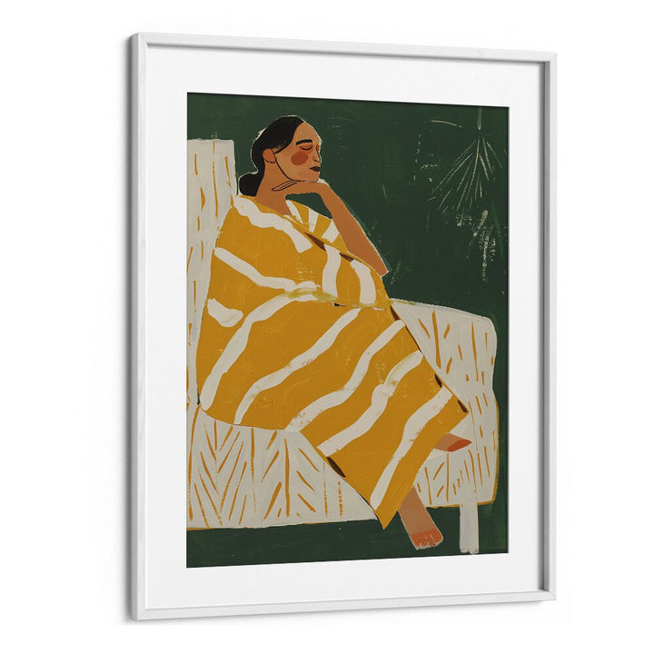 Yellow Plum  Women Illustrations paintings in White Frame With Mount