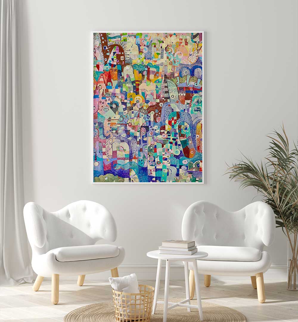 YELLOW LANDSCAPE , ABSTRACT PAINTINGS with sunlit yellow tones, layered texture and expressive brushstrokes on a minimalist wall