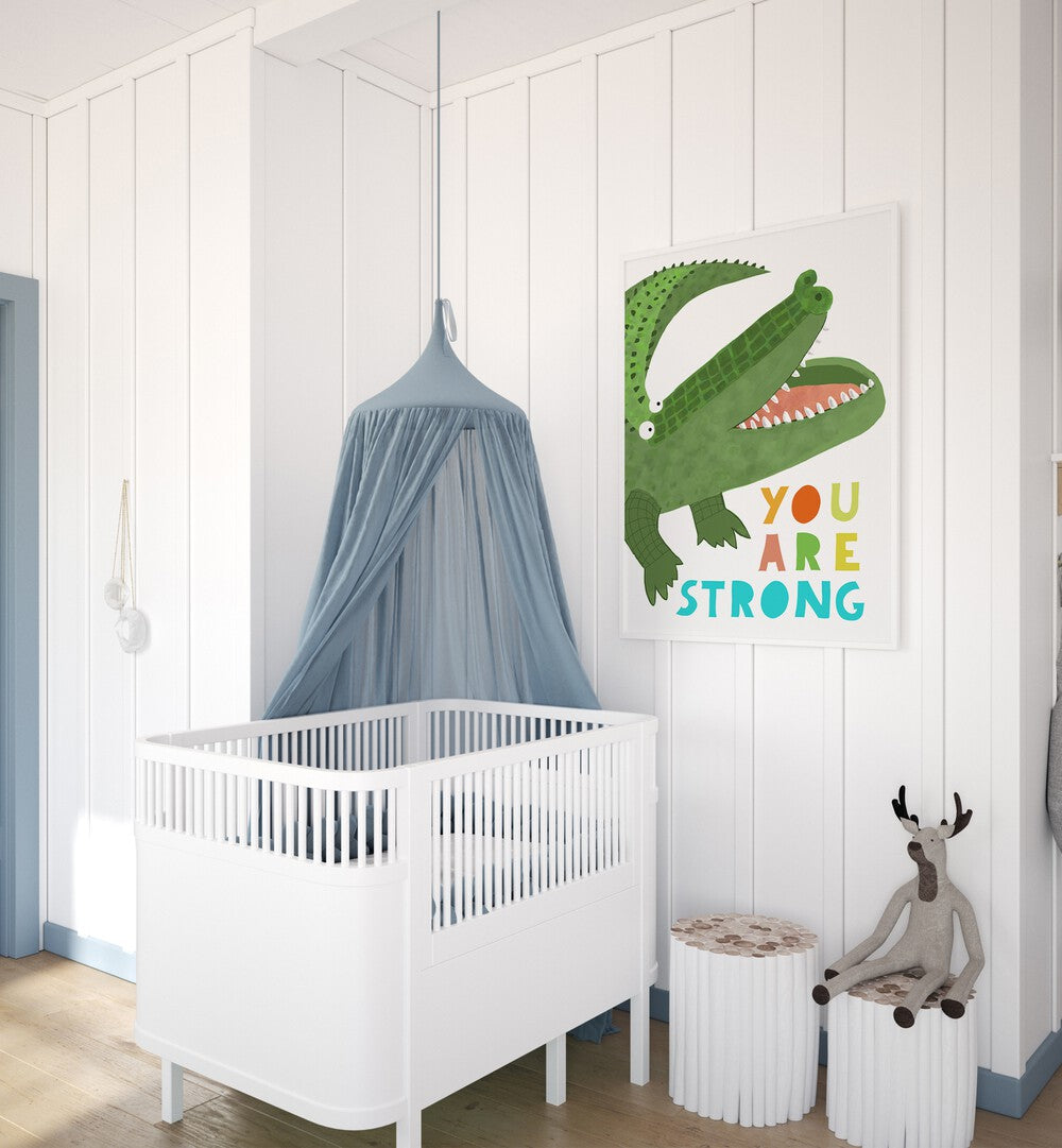 You Are Strong Funny Alligator With Tail By Carla Daly Kids Paintings placed on a wall