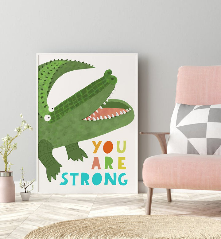 You Are Strong Funny Alligator With Tail By Carla Daly Kids Paintings placed on a wall