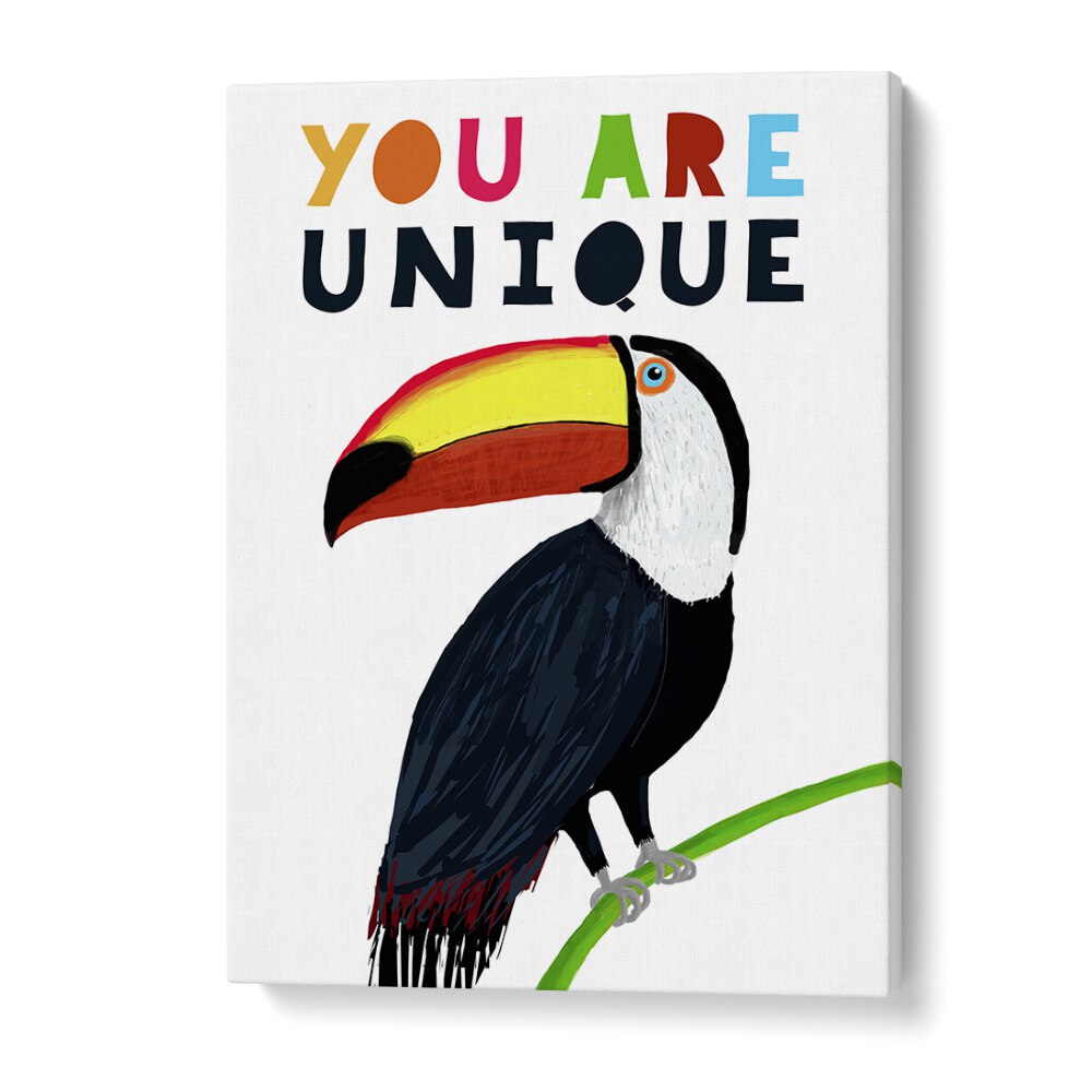 You Are Unique Colorful Toucan With Colorful Text By Carla Daly Kids Painting in Gallery Wrap