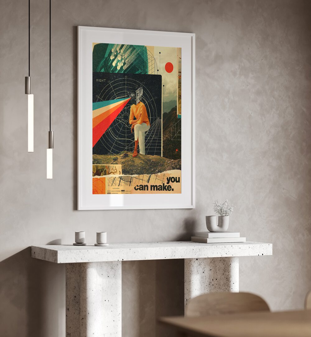 You Can Make It Right By Frank Moth Surreal Art Prints Surrealism in White Frame With Mount placed on a wall behind a table