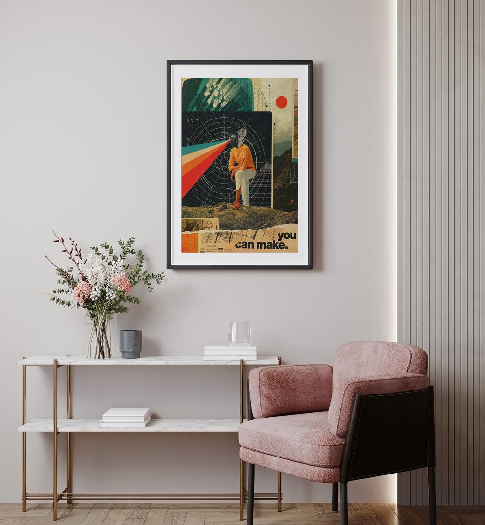 You Can Make It Right By Frank Moth Surreal Art Prints Surrealism in Black Frame With Mount placed on a wall behind a table