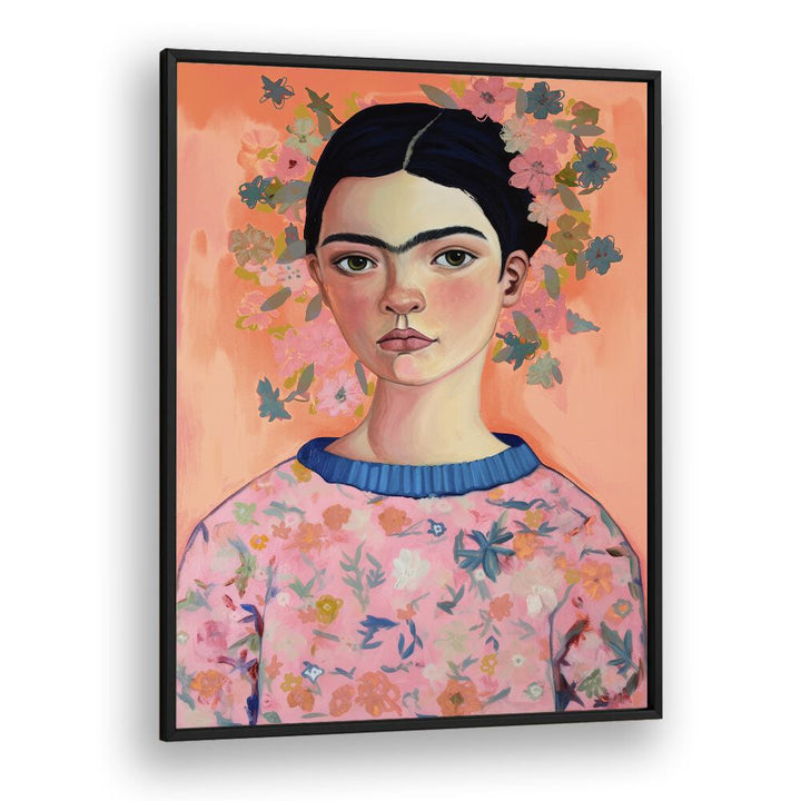 Young Frida Peach By Treechild Women Illustration Art Prints in Black Plain Frame