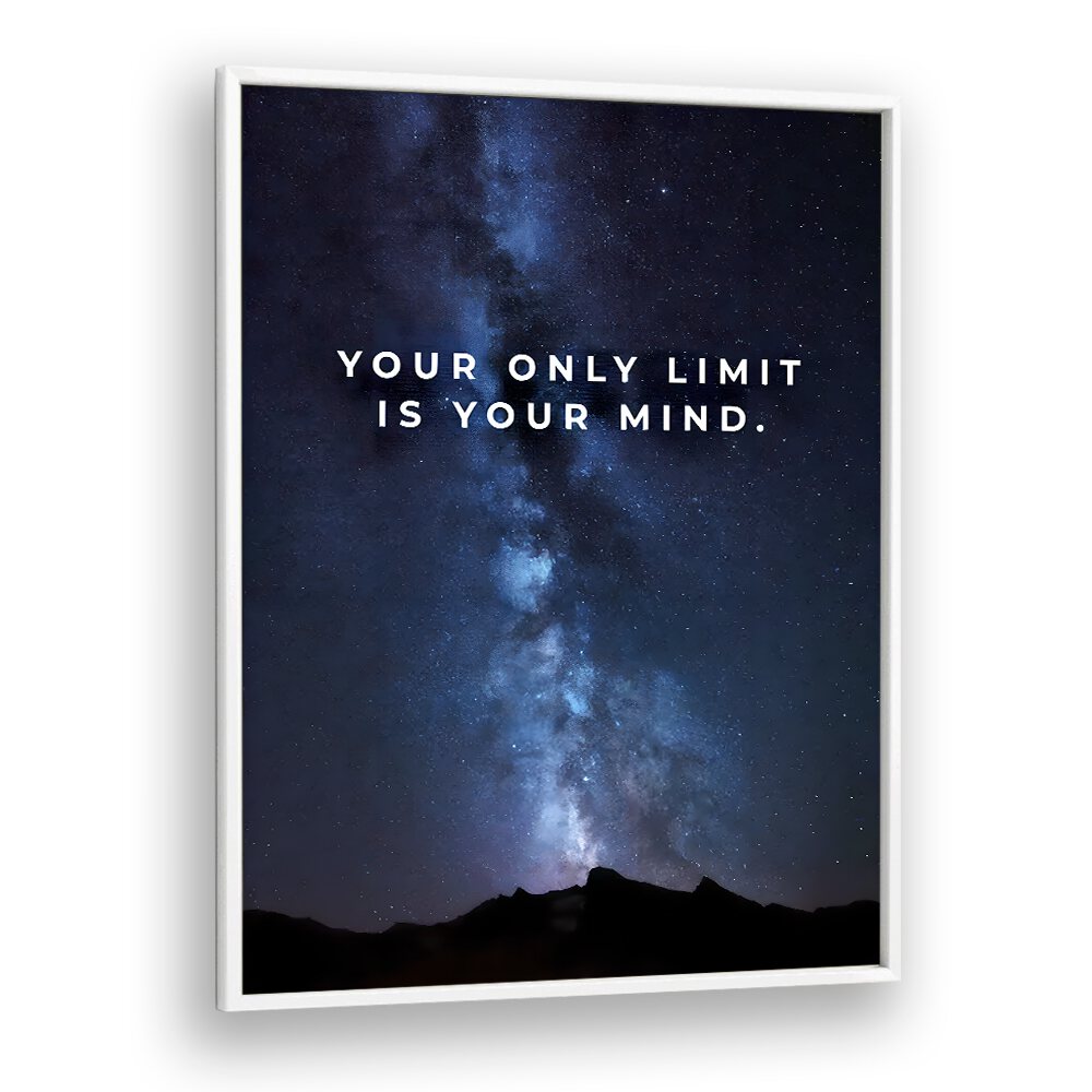 Your Only Limit Is Your Mind Quotes And Typography Posters in White Plain Frame