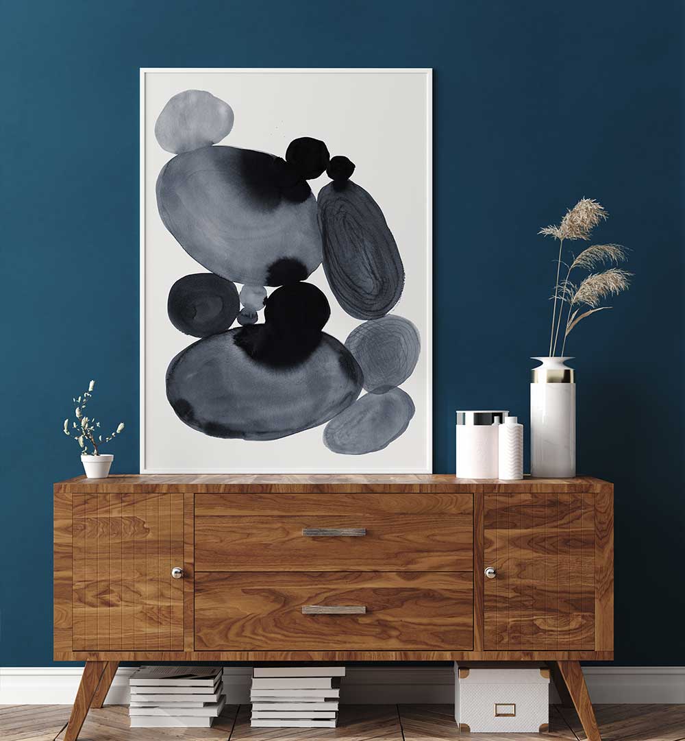 Hand-painted ZEN GARDEN STONES, ABSTRACT PAINTINGS enhancing tranquility in modern decor. Perfect for serene living spaces.