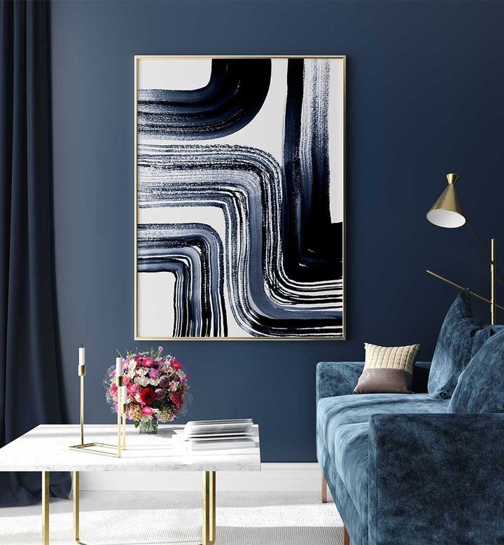 Stylish living room featuring ZEN GARDEN STROKES, ABSTRACT PAINTINGS, enhancing tranquility and artistic expression.