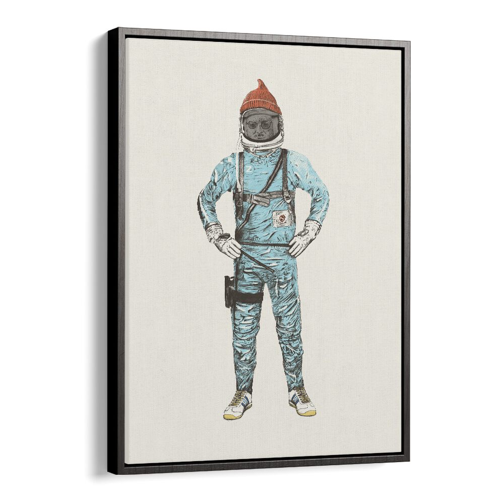 Zissou In Space By Florent Bodart Astronaut & Nasa Paintings, Space Art Prints Artwork in Black Floater Frame
