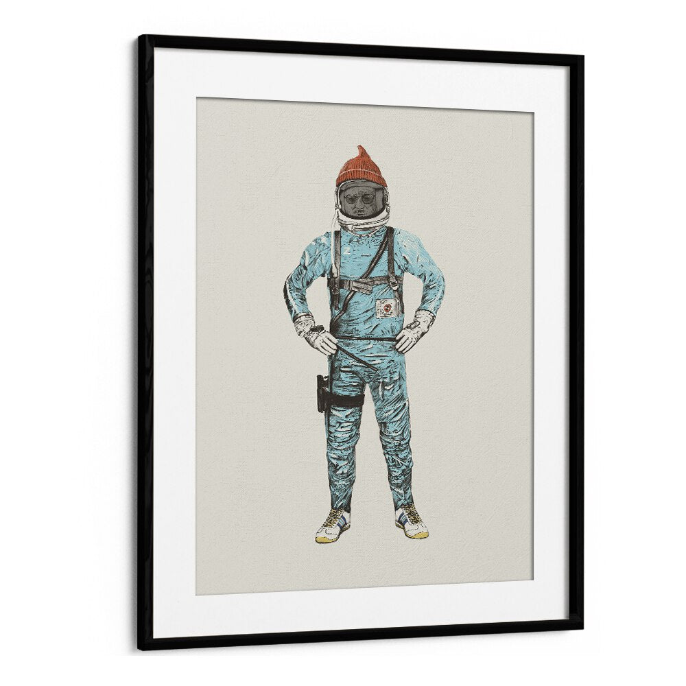 Zissou In Space By Florent Bodart Astronaut & Nasa Paintings, Space Art Prints Artwork in Black Frame With Mount
