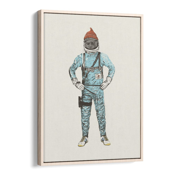 Zissou In Space By Florent Bodart Astronaut & Nasa Paintings, Space Art Prints Artwork in Oak Wood Floater Frame
