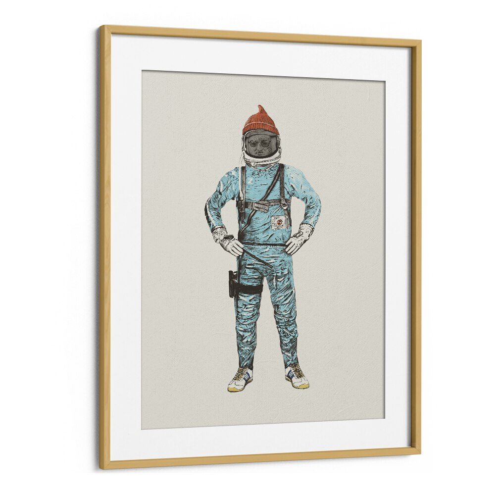 Zissou In Space By Florent Bodart Astronaut & Nasa Paintings, Space Art Prints Artwork in Oak Wood Frame With Mount
