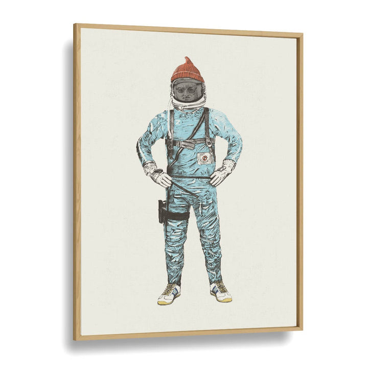 Zissou In Space By Florent Bodart Astronaut & Nasa Paintings, Space Art Prints Artwork in Oak Wood Plain Frame
