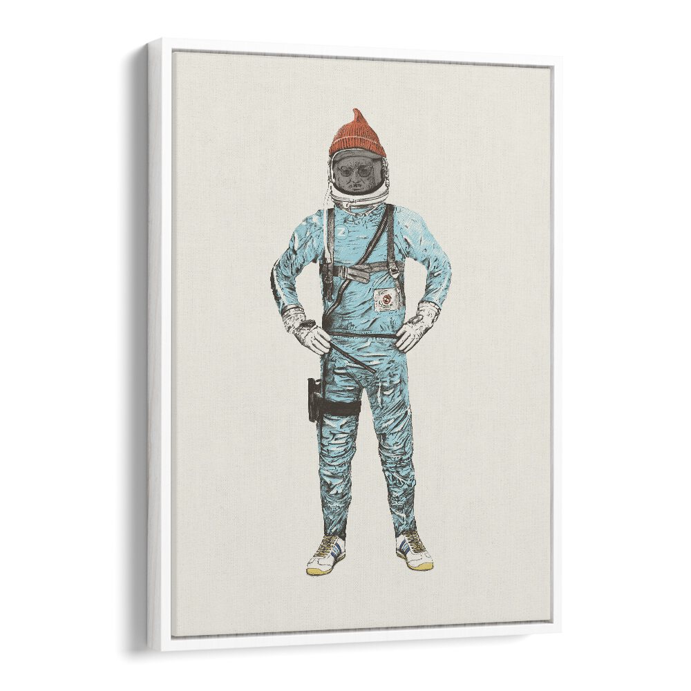 Zissou In Space By Florent Bodart Astronaut & Nasa Paintings, Space Art Prints Artwork in White Floater Frame
