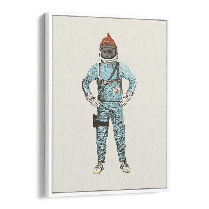 Zissou In Space By Florent Bodart Astronaut & Nasa Paintings, Space Art Prints Artwork in White Floater Frame
