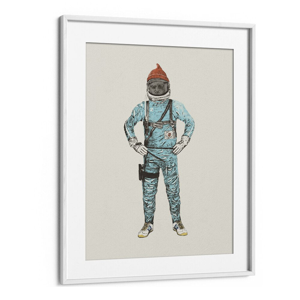 Zissou In Space By Florent Bodart Astronaut & Nasa Paintings, Space Art Prints Artwork in White Frame With Mount
