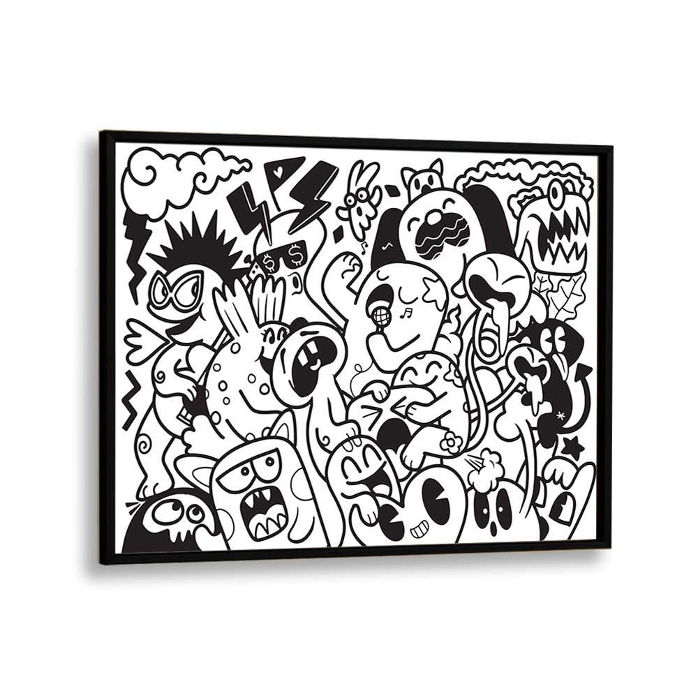 Zoodle Zoo Doodle Art Artwork in Black Plain Frame