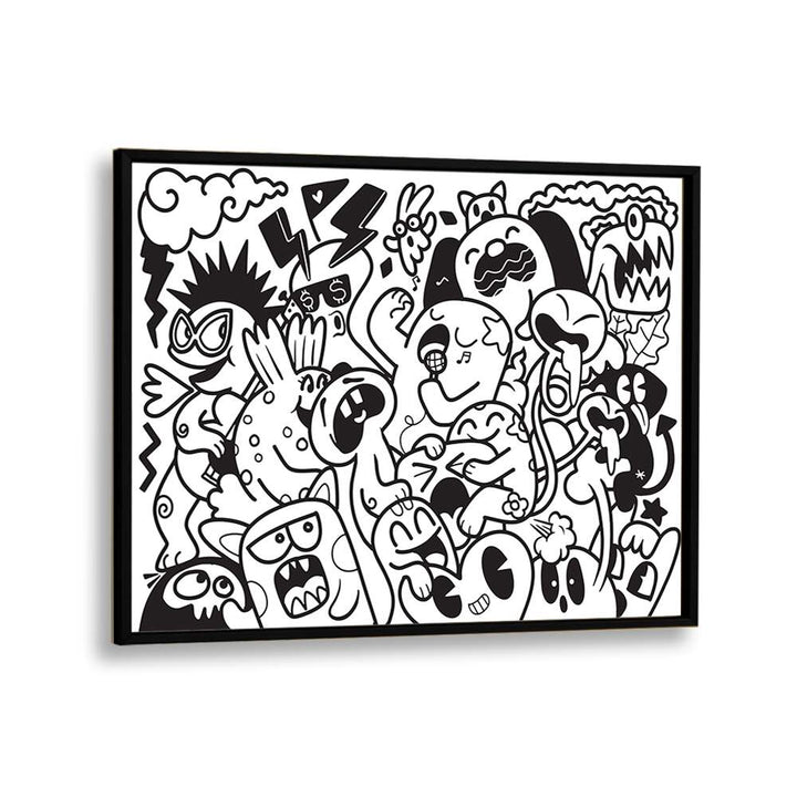 Zoodle Zoo Doodle Art Artwork in Black Plain Frame