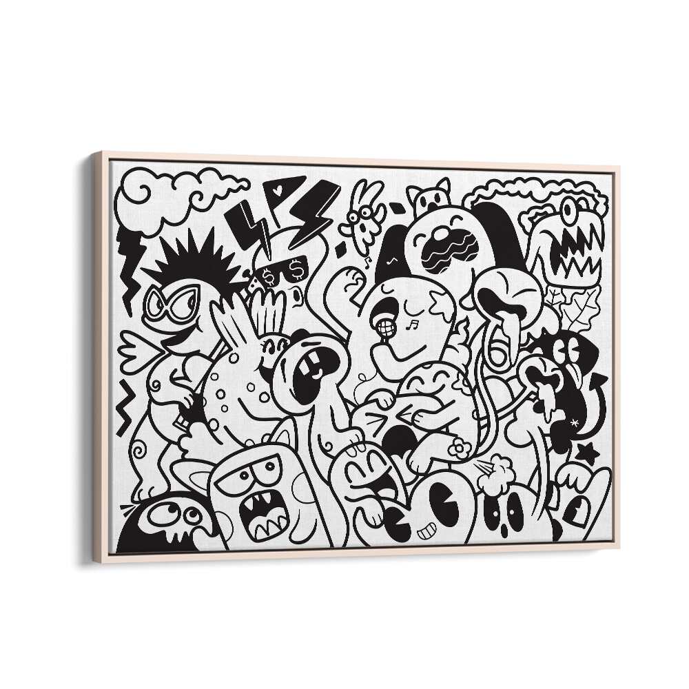 Zoodle Zoo Doodle Art Artwork in Oak Wood Floater Frame