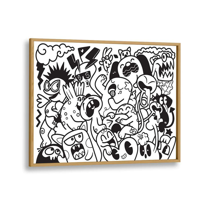 Zoodle Zoo Doodle Art Artwork in Oak Wood Plain Frame