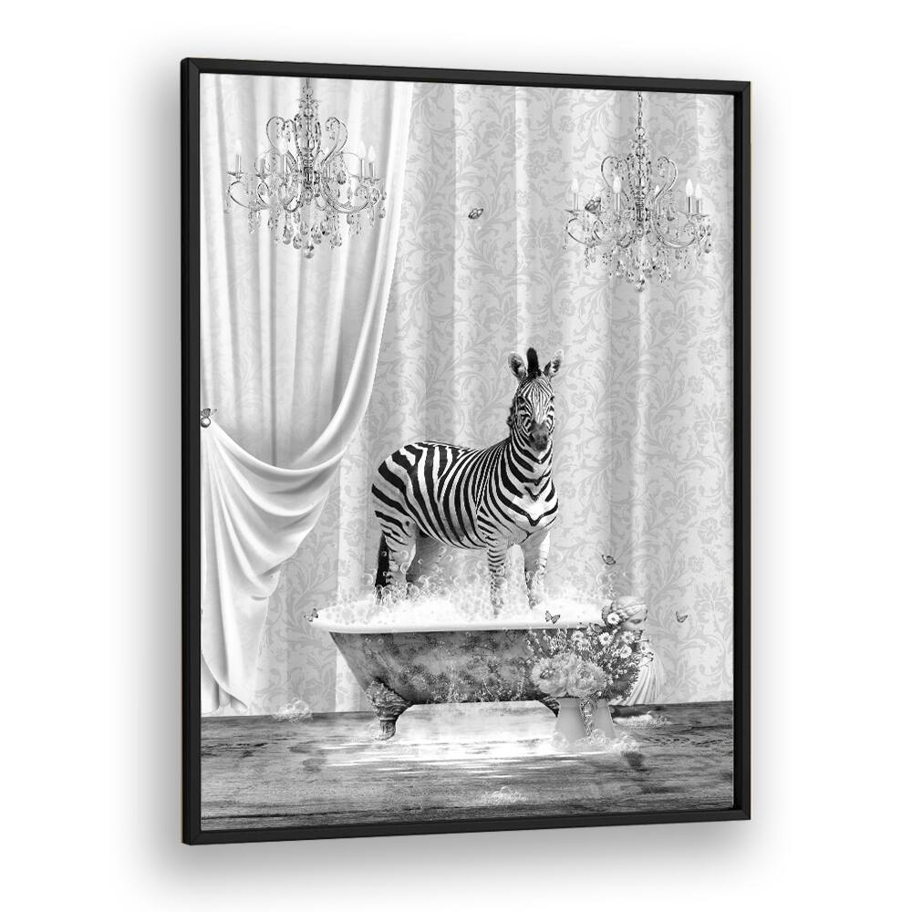 Zebra And Bubbles Black And White  Kids Room Art in Black Plain Frame