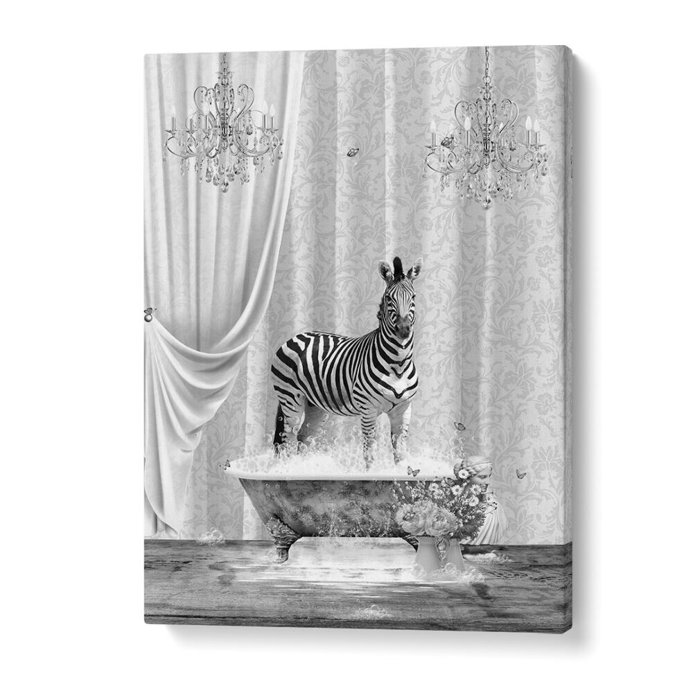 Zebra And Bubbles Black And White  Kids Room Art in Gallery Wrap