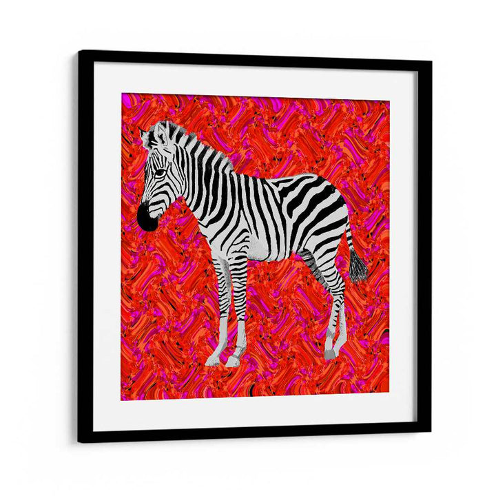 Zebra By Lynnda Rakos Pop Art Paintings Pop Art Prints in Black Frame With Mount