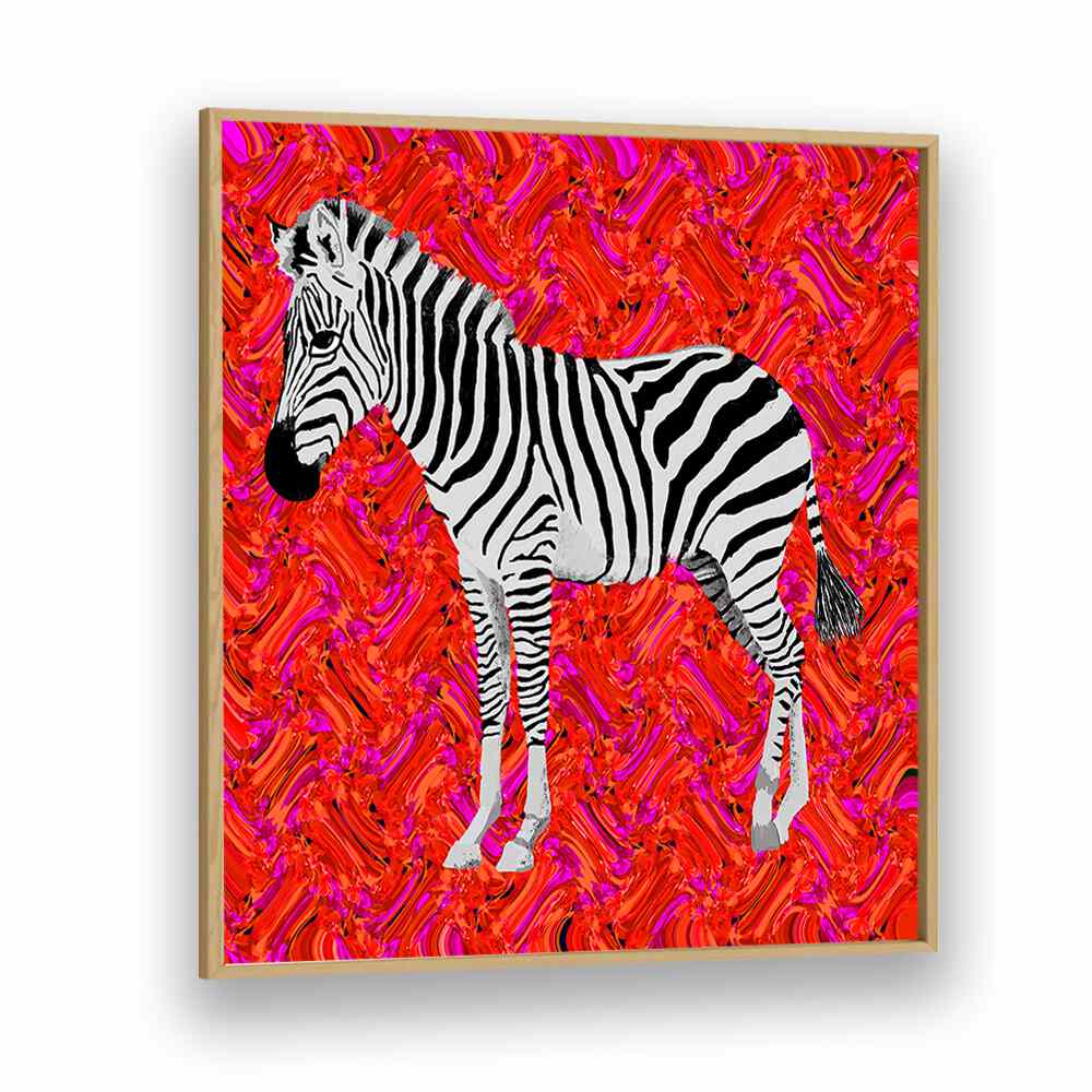 Zebra By Lynnda Rakos Pop Art Paintings Pop Art Prints in Oak Wood Plain Frame