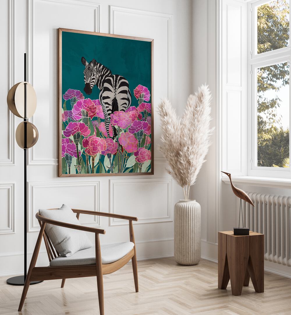 Zebra In A Field Of Flowers Kids Paintings placed on wall 