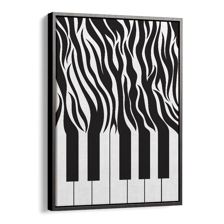 Zebra Piano Print Black and White By Sarah Manovski Art Print in Black Floater Frame