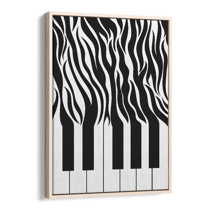 Zebra Piano Print Black and White By Sarah Manovski Art Print in Oak Wood Floater Frame