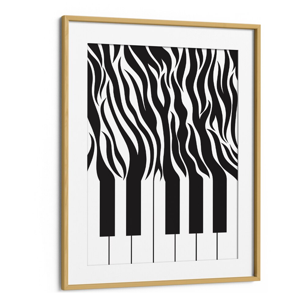 Zebra Piano Print Black and White By Sarah Manovski Art Print in Oak Wood Frame With Mount