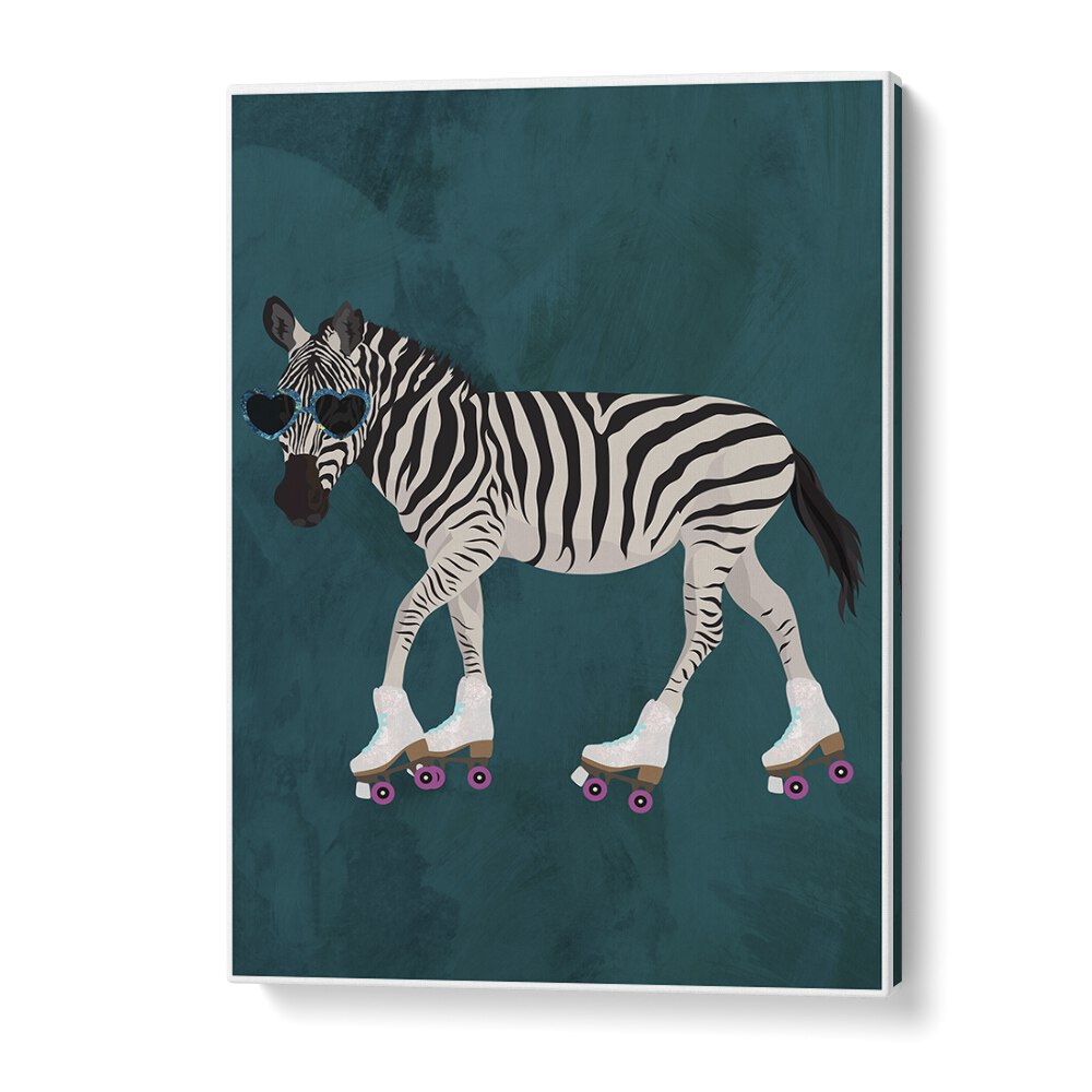 Zebra Rollerskating By Sarah Manovski Wildlife Art Print in Gallery Wrap