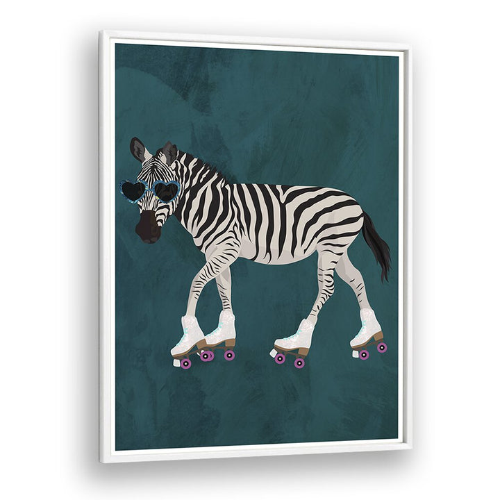 Zebra Rollerskating By Sarah Manovski Wildlife Art Print in White Plain Frame