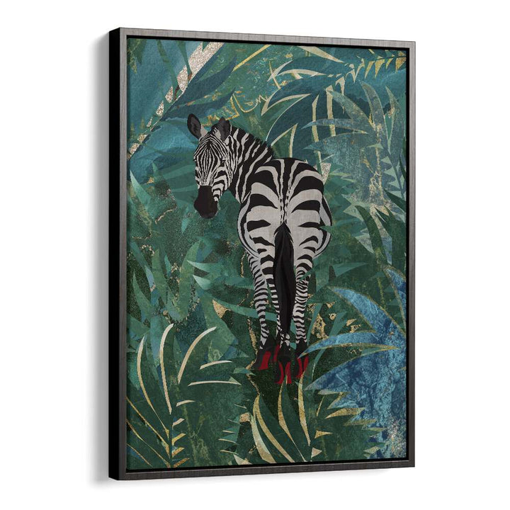 Zebra Wearing Heels In The Jungle By Sarah Manovski Wildlife Art Print in Black Floater Frame