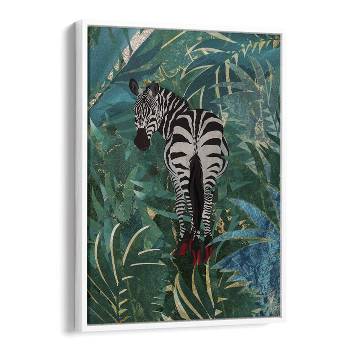 Zebra Wearing Heels In The Jungle By Sarah Manovski Wildlife Art Print in White Floater Frame