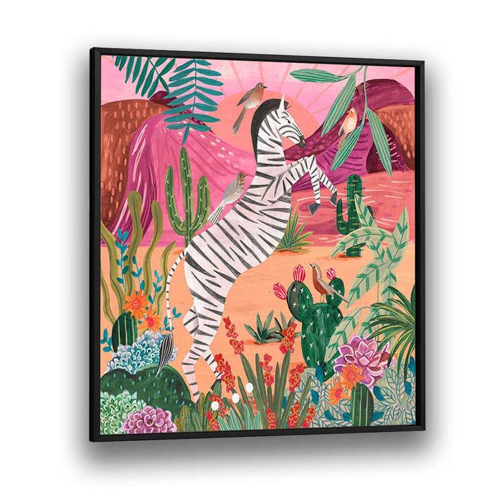 Zebra in the Mountains By Caroline Bonne Muller Kids Room Paintings in Black Plain Frame