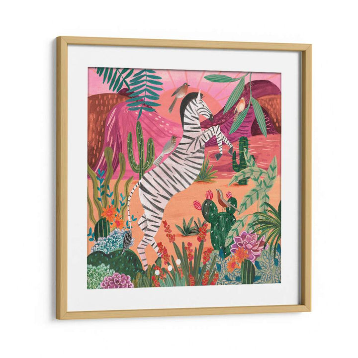 Zebra in the Mountains By Caroline Bonne Muller Kids Room Paintings in Oak Wood Frame With Mount