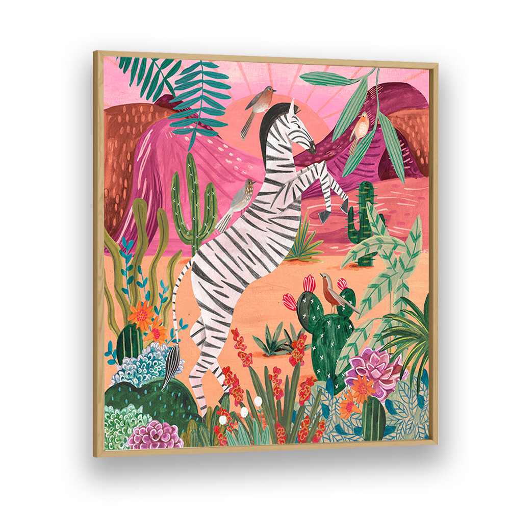 Zebra in the Mountains By Caroline Bonne Muller Kids Room Paintings in Oak Wood Plain Frame