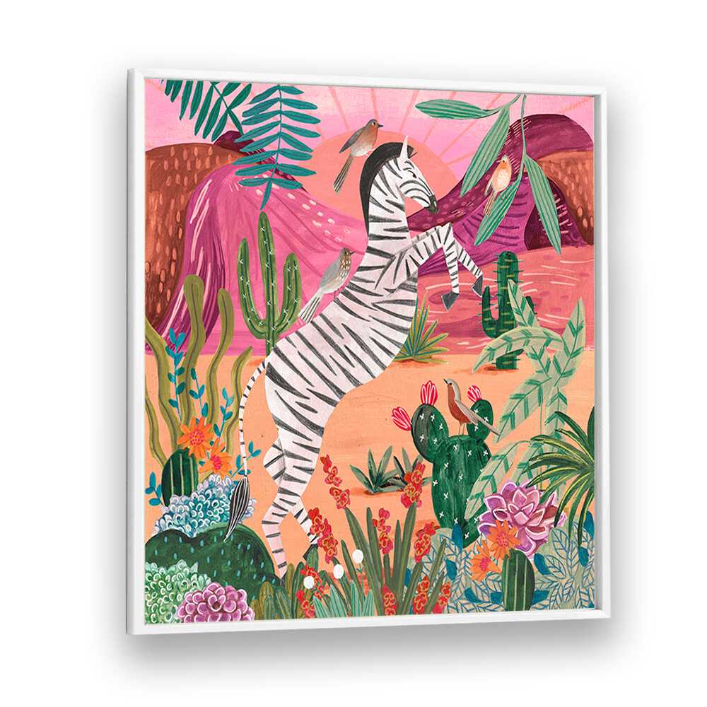 Zebra in the Mountains By Caroline Bonne Muller Kids Room Paintings in White Plain Frame