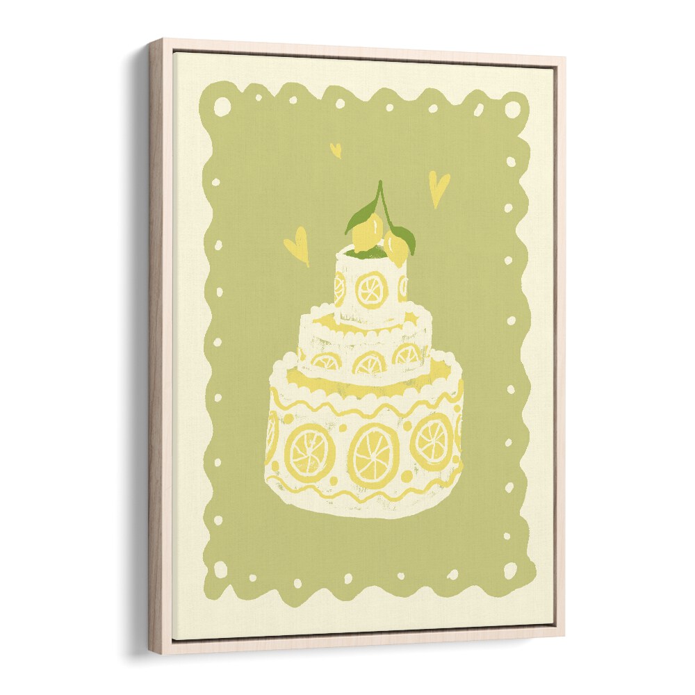 Zitronen Kuchen Up by Studio Dolci Kitchen Posters in Oak Wood Floater Frame