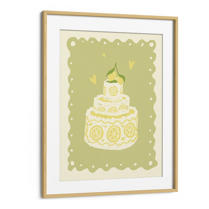 Zitronen Kuchen Up by Studio Dolci Kitchen Posters in Oak Wood Frame With Mount