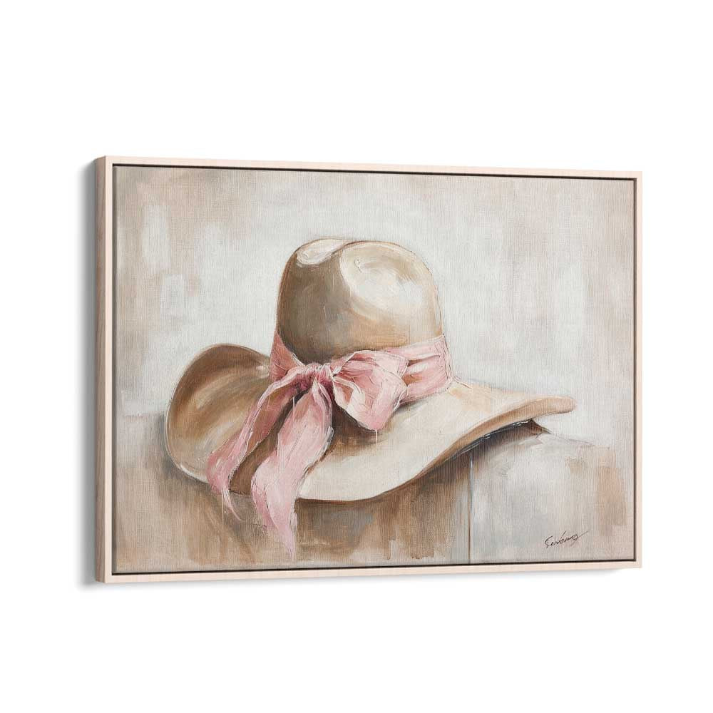 a beige hat I electric wall art prints in Oak Wood Floater Frame