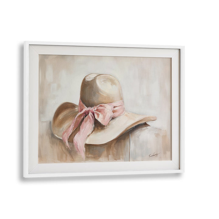 a beige hat I electric wall art prints in White Frame With Mount