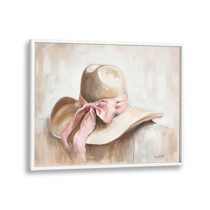 a beige hat I electric wall art prints in White Plain Frame