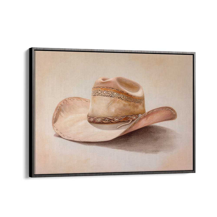 a beige hat III electric wall art prints in Black Floater Frame