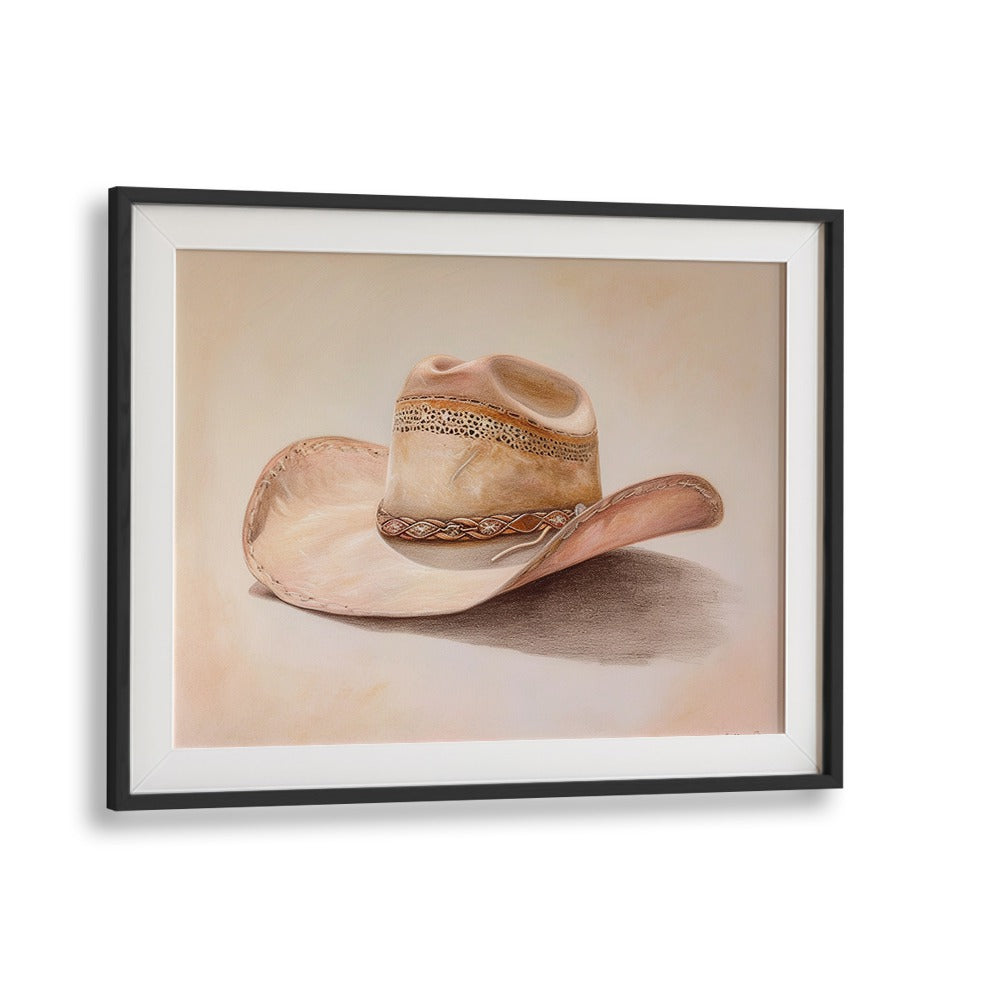 a beige hat III electric wall art prints in Black Frame With Mount